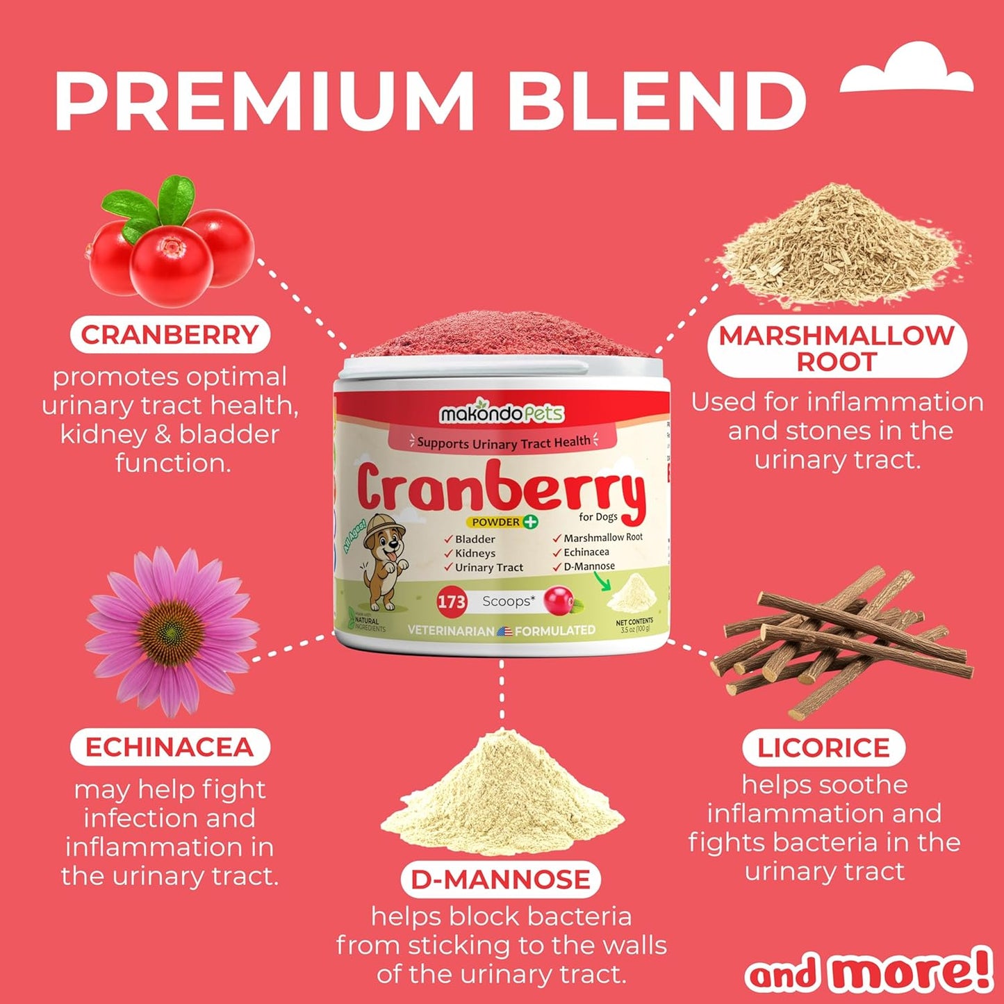 Cranberry Supplement for Dogs – Cranberry Powder with D-Mannose, Marshmallow Root & Vitamin C – 173 Scoops - görsel 5