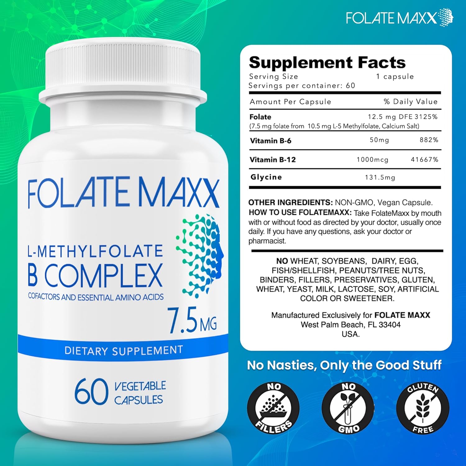 L-Methylfolate 7.5mg with Active Vitamin B Complex – High-Potency 5-MTHF with B6 and Methyl B12 – 60 Capsules - görsel 4