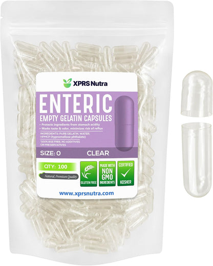 XPRS Nutra Size 0 Empty Enteric Coated Gelatin Capsules – 100 Capsules