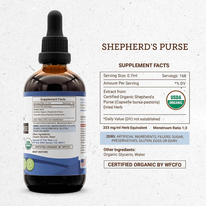 Secrets of the Tribe Shepherd's Purse USDA Organic | Alcohol-Free Extract, High-Potency Herbal Drops | Made from 100% Certified Organic Shepherd's Purse (Capsella Bursa Pastoris) Dried Herb (118 ml)