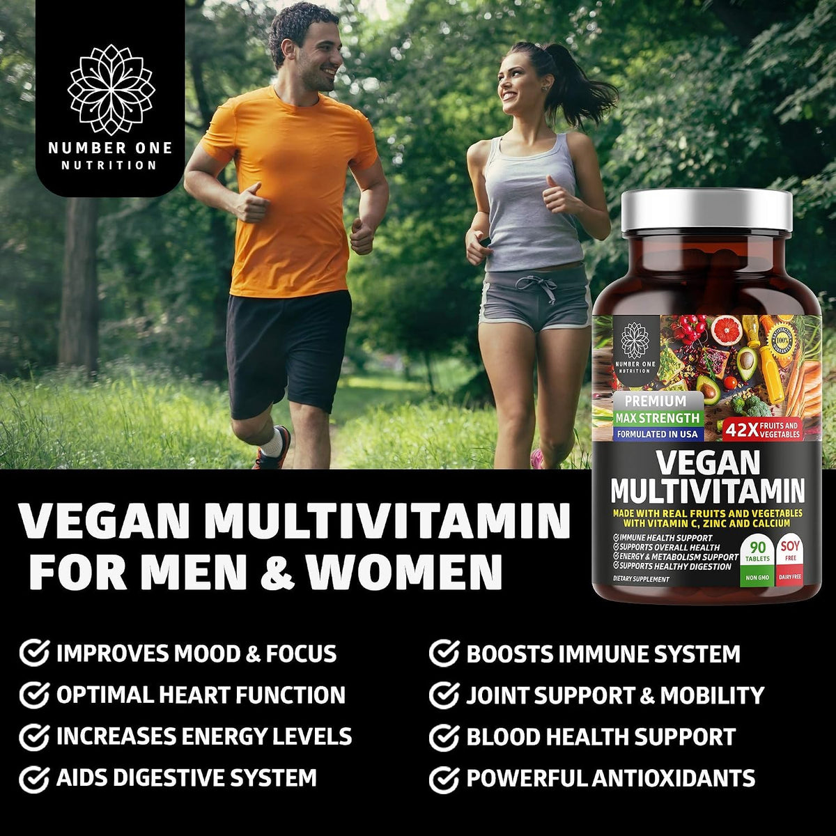 N1N Premium Plant Based Multivitamin - 42 Powerful Ingredients - Men and Women - 90 Tablets - görsel 3