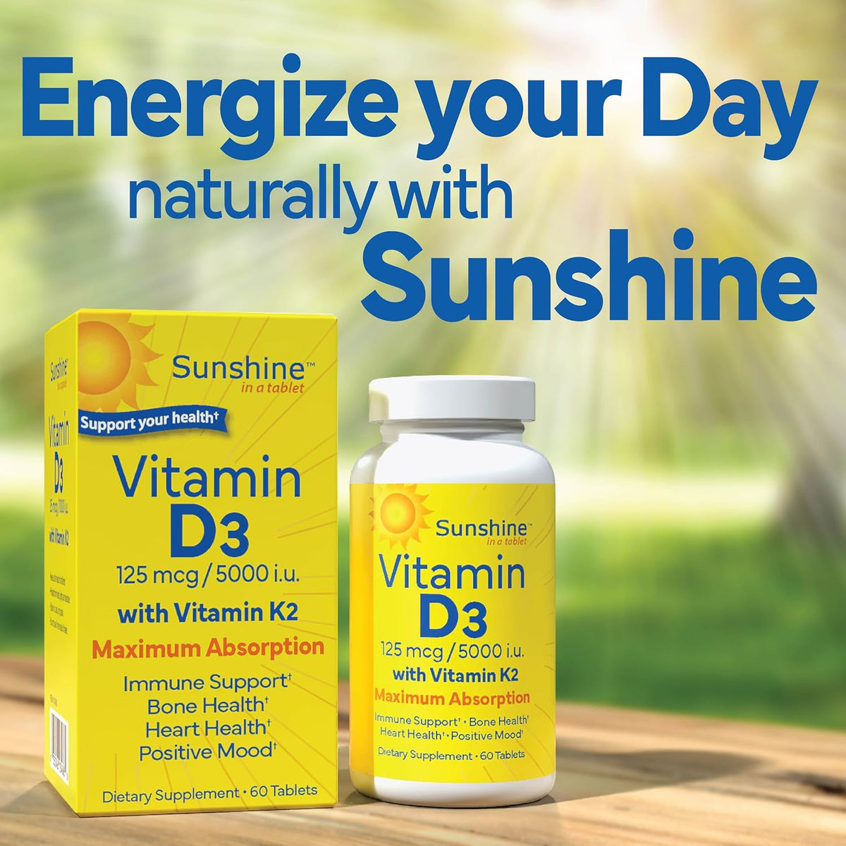 Sunshine Vitamin D3 with Vitamin K2 – 5000 IU D3 & 100 mcg K2, 60 Tablets - görsel 5