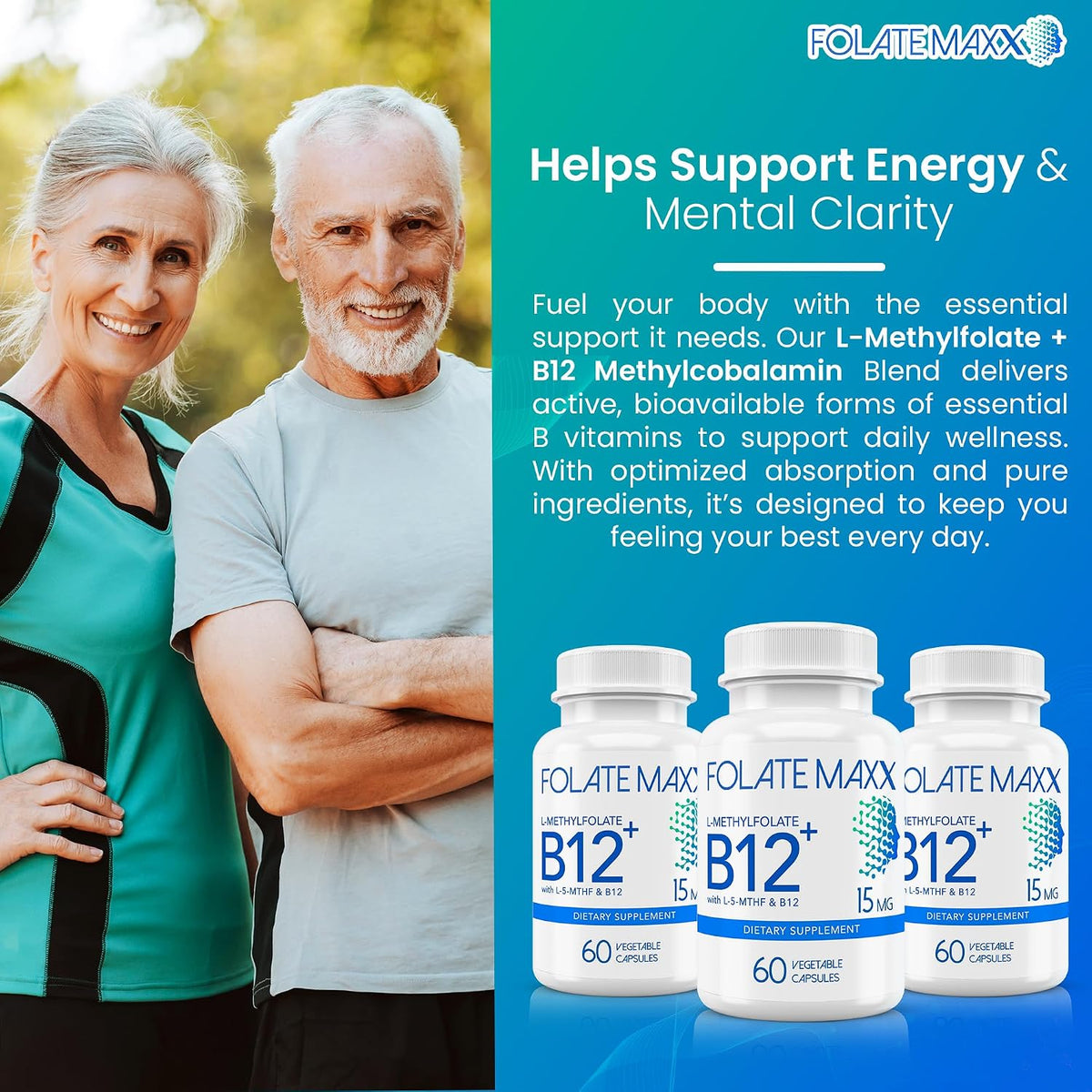 FolateMaxx L-Methylfolate 15mg Plus Methyl B12 | 60 Capsules - görsel 2