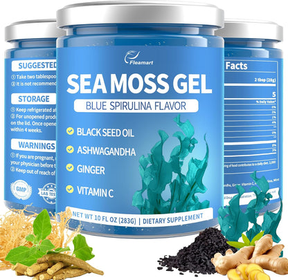 Fleamart Sea Moss Gel – Wildcrafted Irish Sea Moss Gel, Non-GMO, Elderberry Flavour, 15 oz