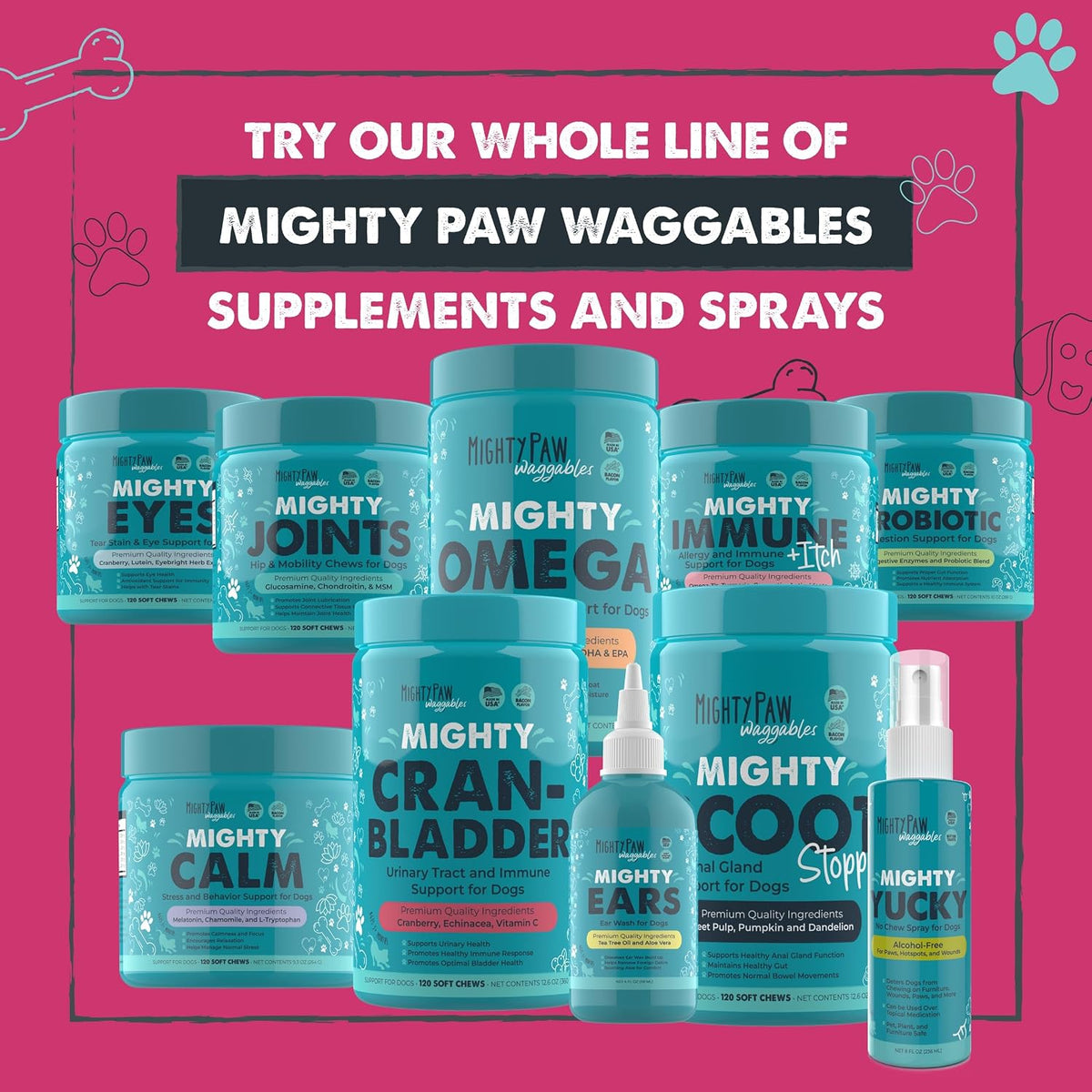 Mighty Paw Waggables Cran-Bladder (Made in the USA) 2-Pack | Vet Formulated Cranberry Supplement for Dogs – Cranberry Chews for Dogs, Urinary Tract & Bladder Support, Bacon Flavoured, 240 Soft Chews - görsel 8