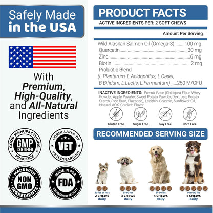 Omega 3 Fish Oil for Dogs - 170 Chews - Skin and Coat Supplement - Omega 3 for Dogs - Dry & Itchy Skin Relief Treatment - Allergy Support Dog Anti Shedding Treats - Salmon - EPA & DHA - Chicken Flavour