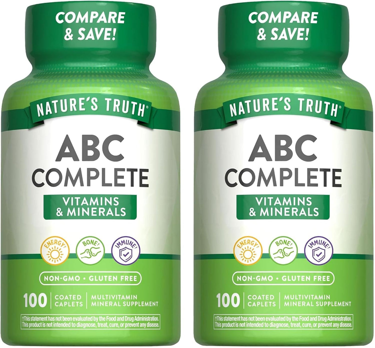 Nature's Truth ABC Complete Vitamins + Minerals Multivitamin Supplement – 100 Coated Caplets (Pack of 2) - görsel 1