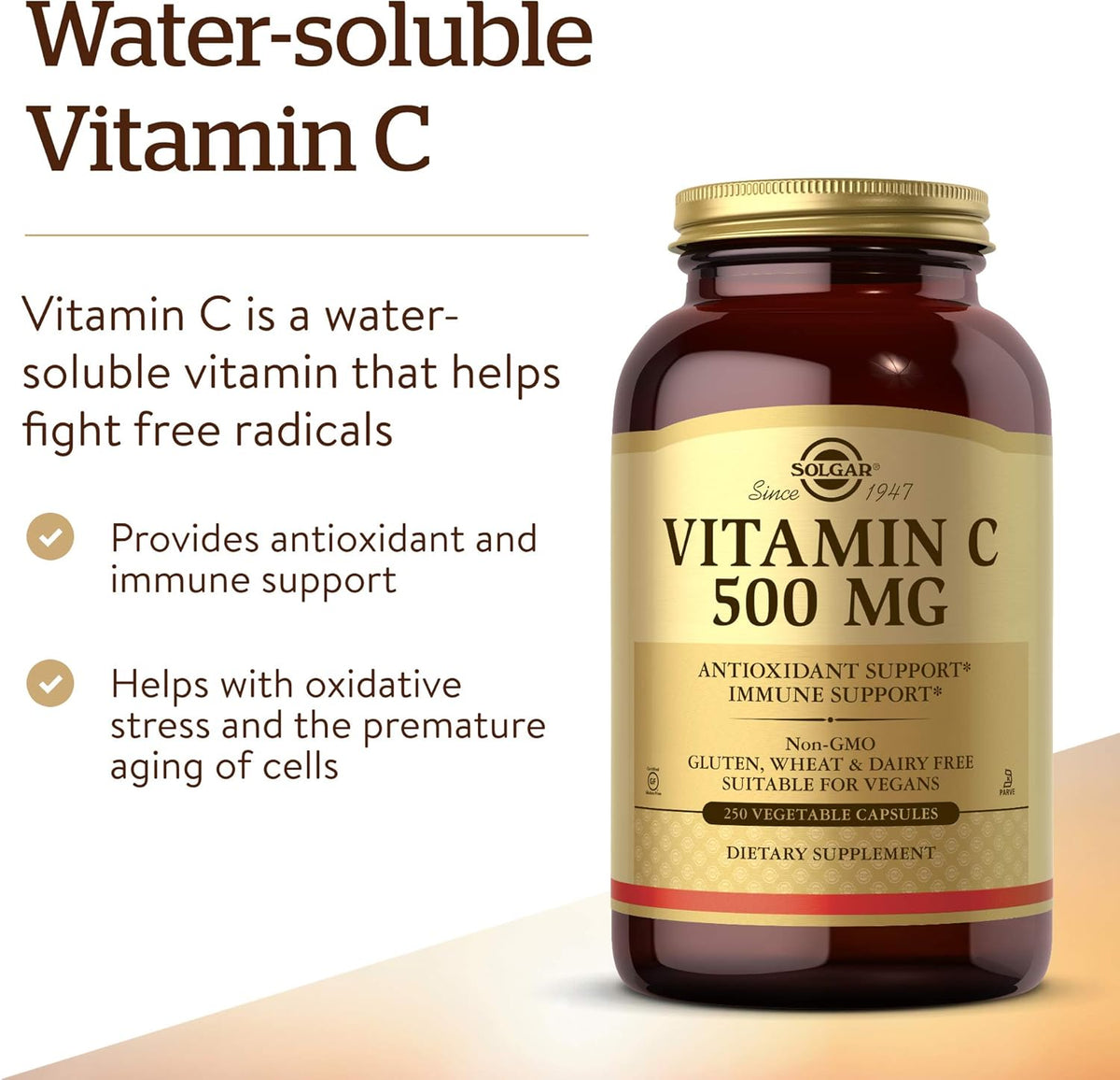 Solgar Vitamin C 500 mg, 250 Vegetable Capsules - Immune and Antioxidant Support - görsel 3