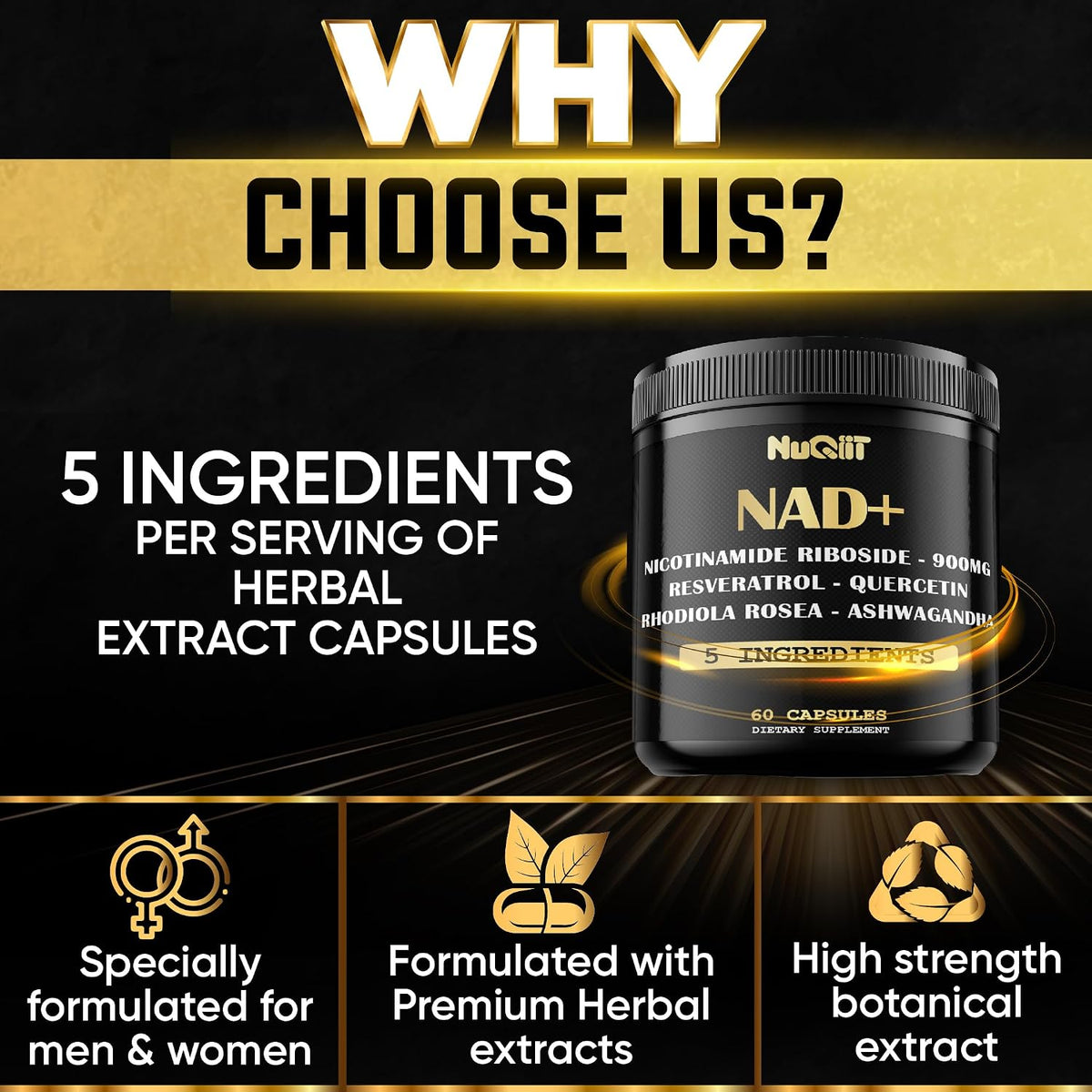 NAD+ Supplement with Nicotinamide Riboside, Resveratrol, Quercetin, Turmeric, Rhodiola Rosea - 60 Count - görsel 4