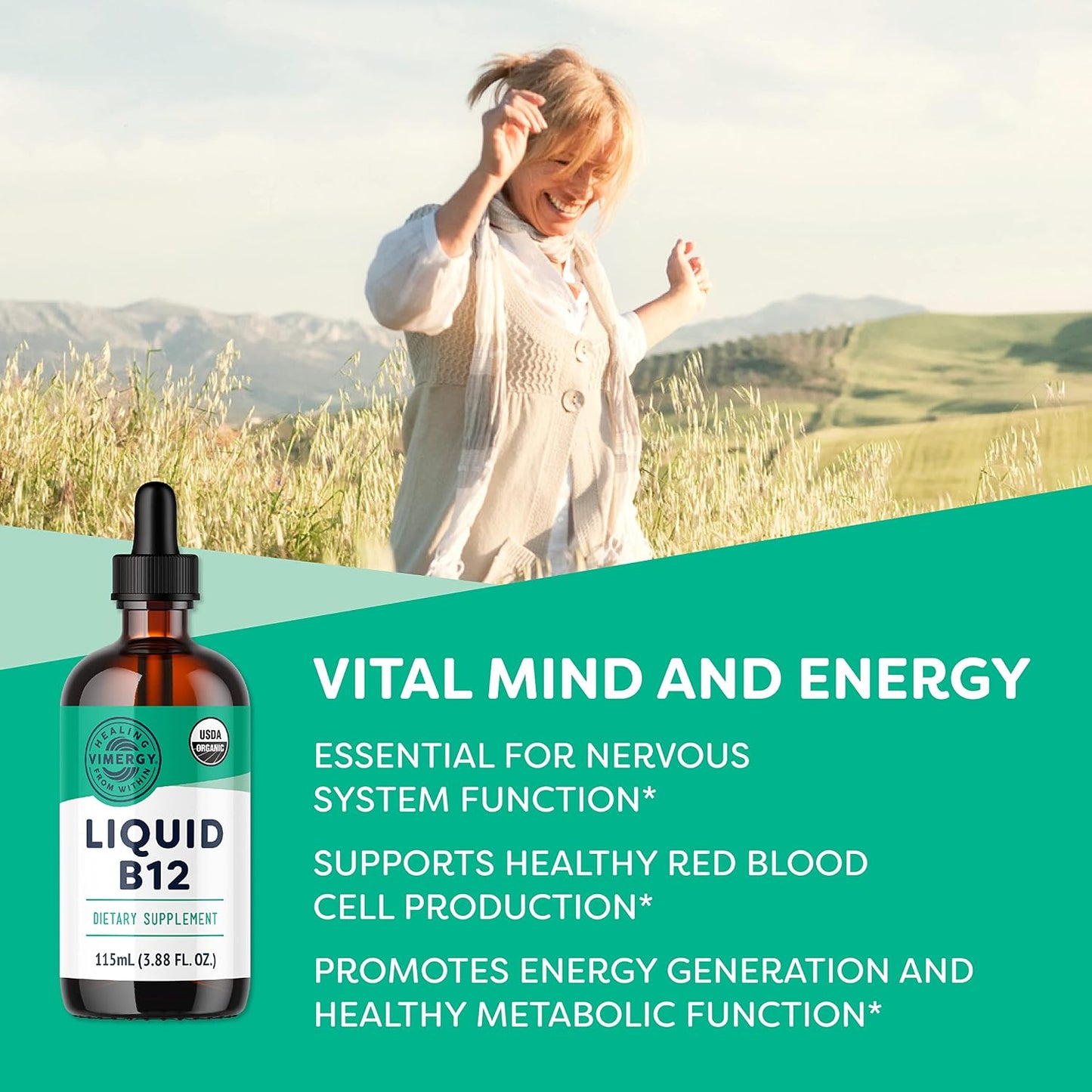 Vimergy USDA Organic Liquid Vitamin B12 – 2500 mcg, Methylcobalamin & Adenosylcobalamin - görsel 2