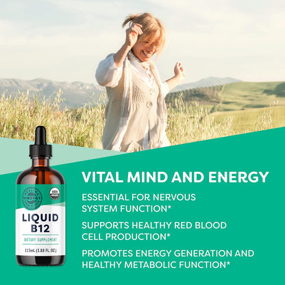 Vimergy USDA Organic Liquid Vitamin B12 – 2500 mcg, Methylcobalamin & Adenosylcobalamin