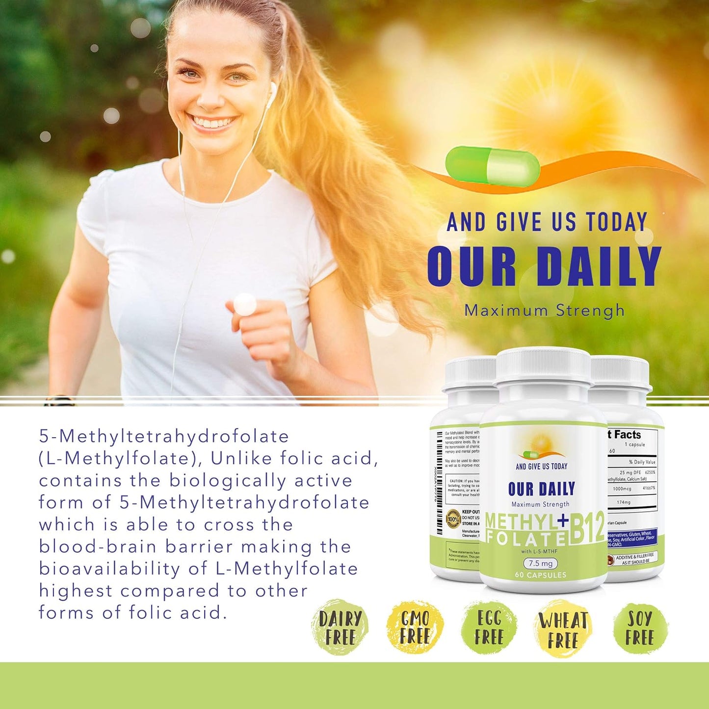 L-Methylfolate 7.5 mg + Vitamin B12 1000 mcg with Glycine - 60 Vegetarian Capsules - görsel 6