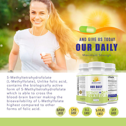 L-Methylfolate 7.5 mg + Vitamin B12 1000 mcg with Glycine - 60 Vegetarian Capsules