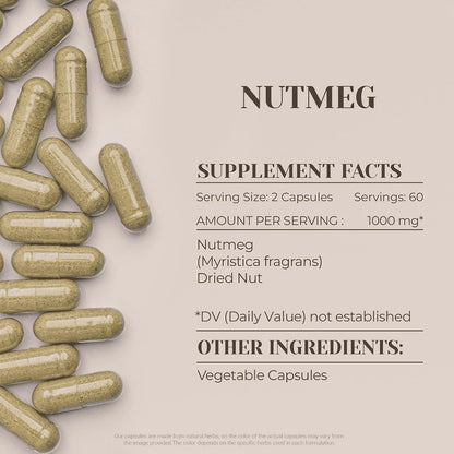 Garden Organics Nutmeg 120 Capsules | High Potency Herbal Food Supplement | Vegetable Capsules