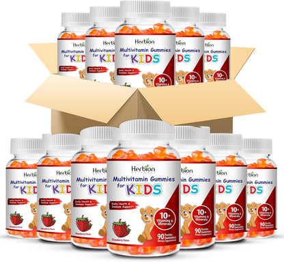 HERBION Naturals Multivitamin Gummies for Children - Support with Vitamin C, D3, B12, A, E & Zinc - Strawberry Flavour - 90 Count