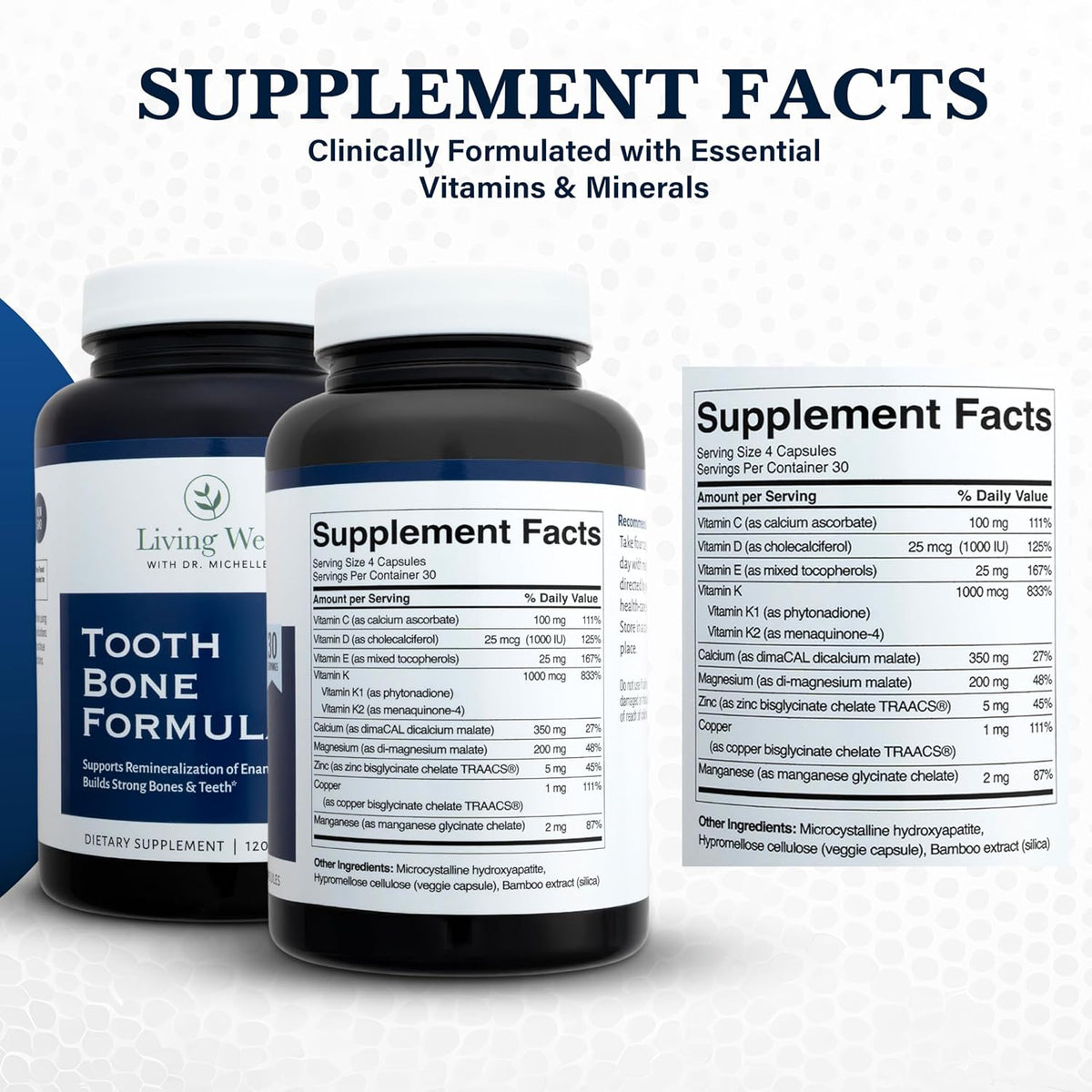 Living Well Dr. Michelle Tooth and Bone Formula with D3, K2 – 120 Capsules - görsel 8