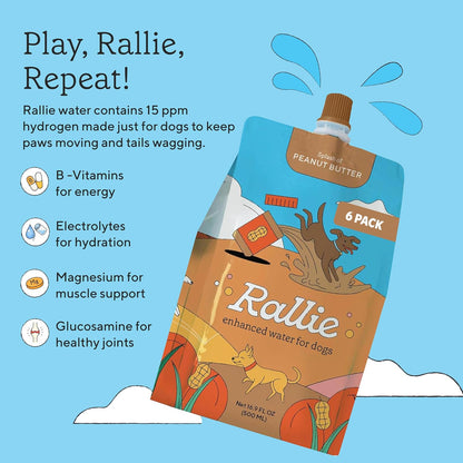 Rallie Peanut Butter Flavoured Hydrogen Water for Dogs with Electrolytes, Glucosamine, and B Vitamins - 500ml 6 Pack