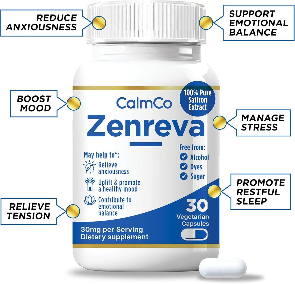 CalmCo Zenreva - Pure Saffron Extract - Non-GMO Vegan Capsules - 30 Count - görsel 8