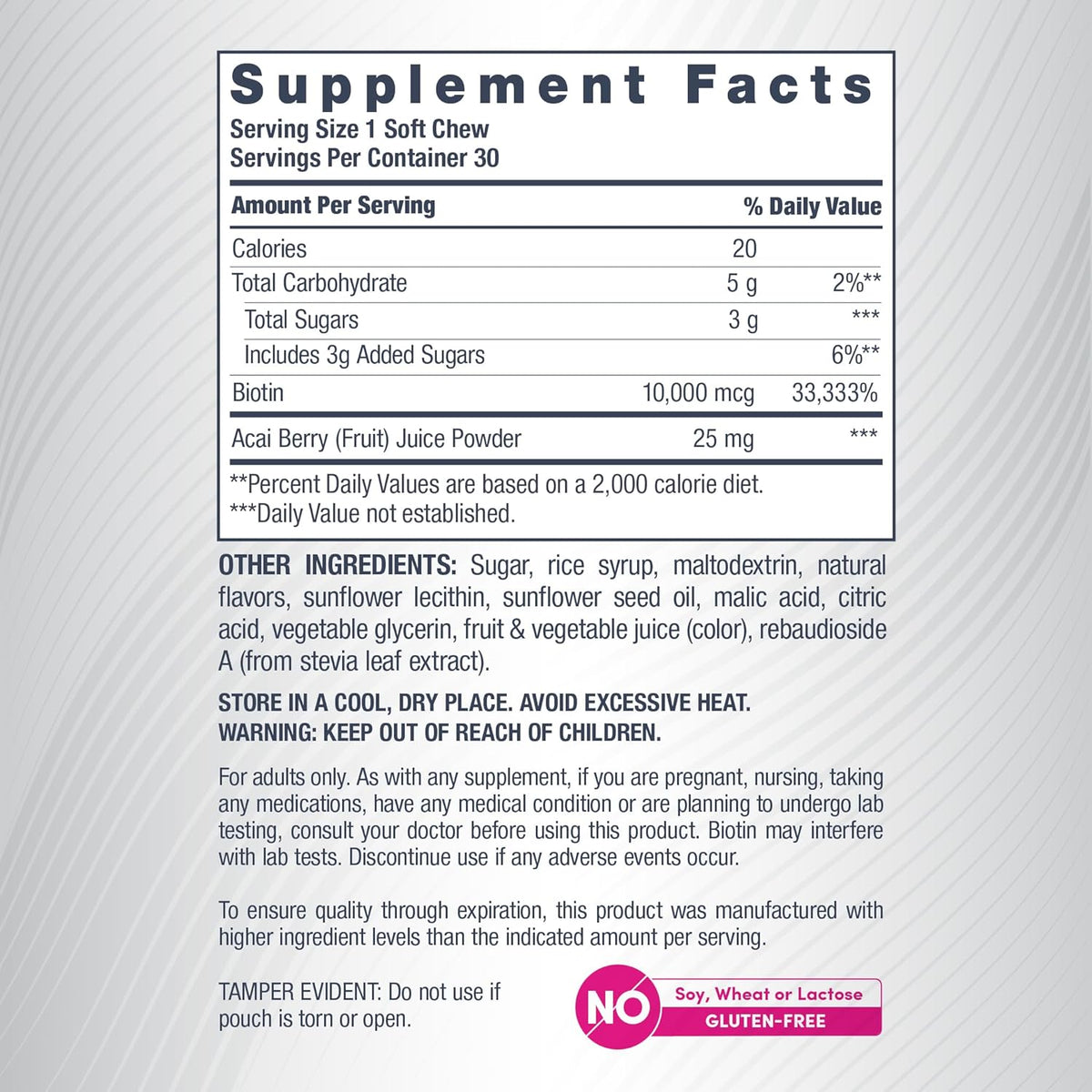 NeoCell Biotin Beauty Soft Chews | 30 Chewables | 10000mcg | Hair, Skin & Nails | Acai Berry Flavour - görsel 3