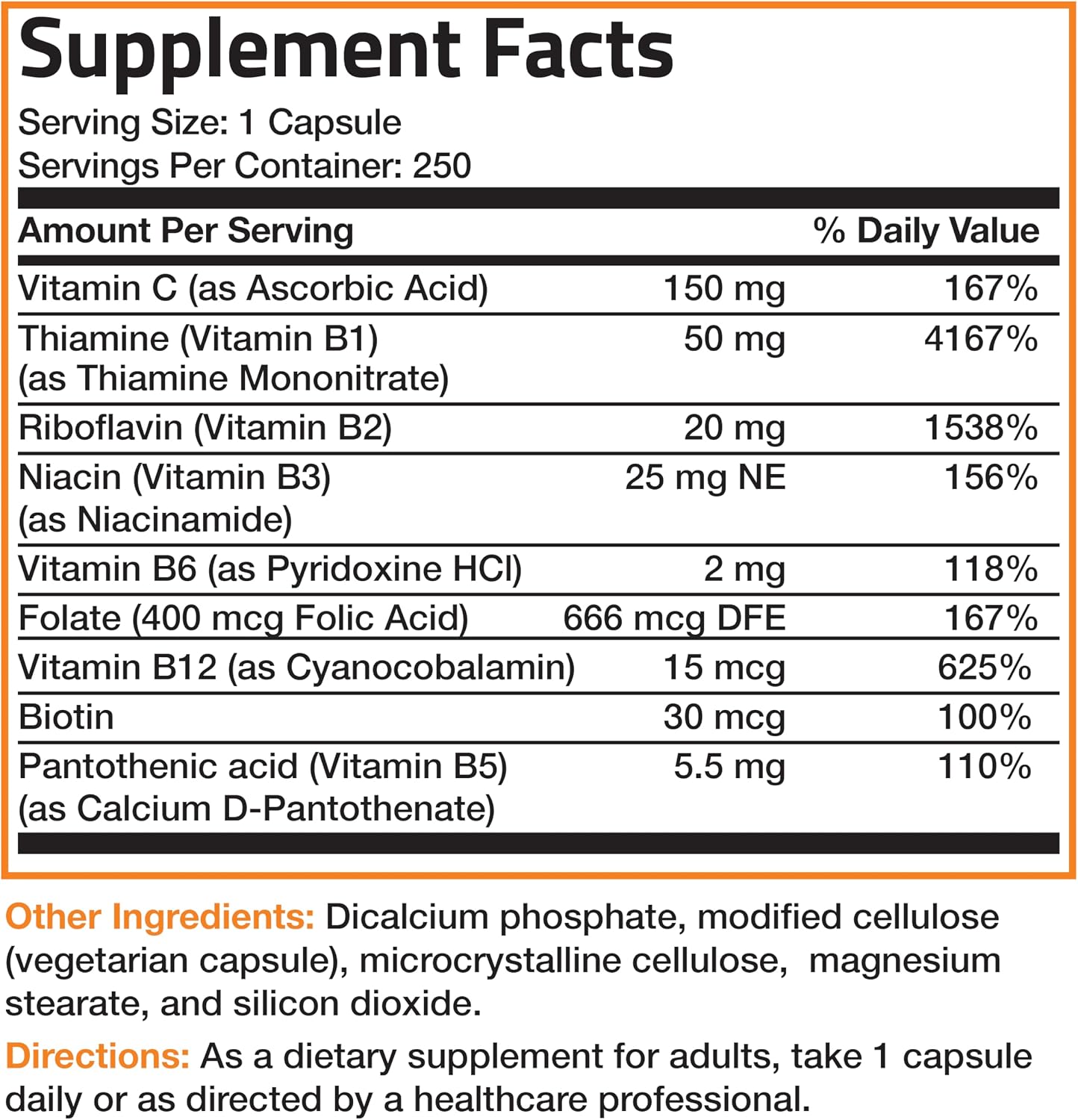 Bronson Vitamin B Complex with Vitamin C - 250 Vegetarian Capsules - görsel 8