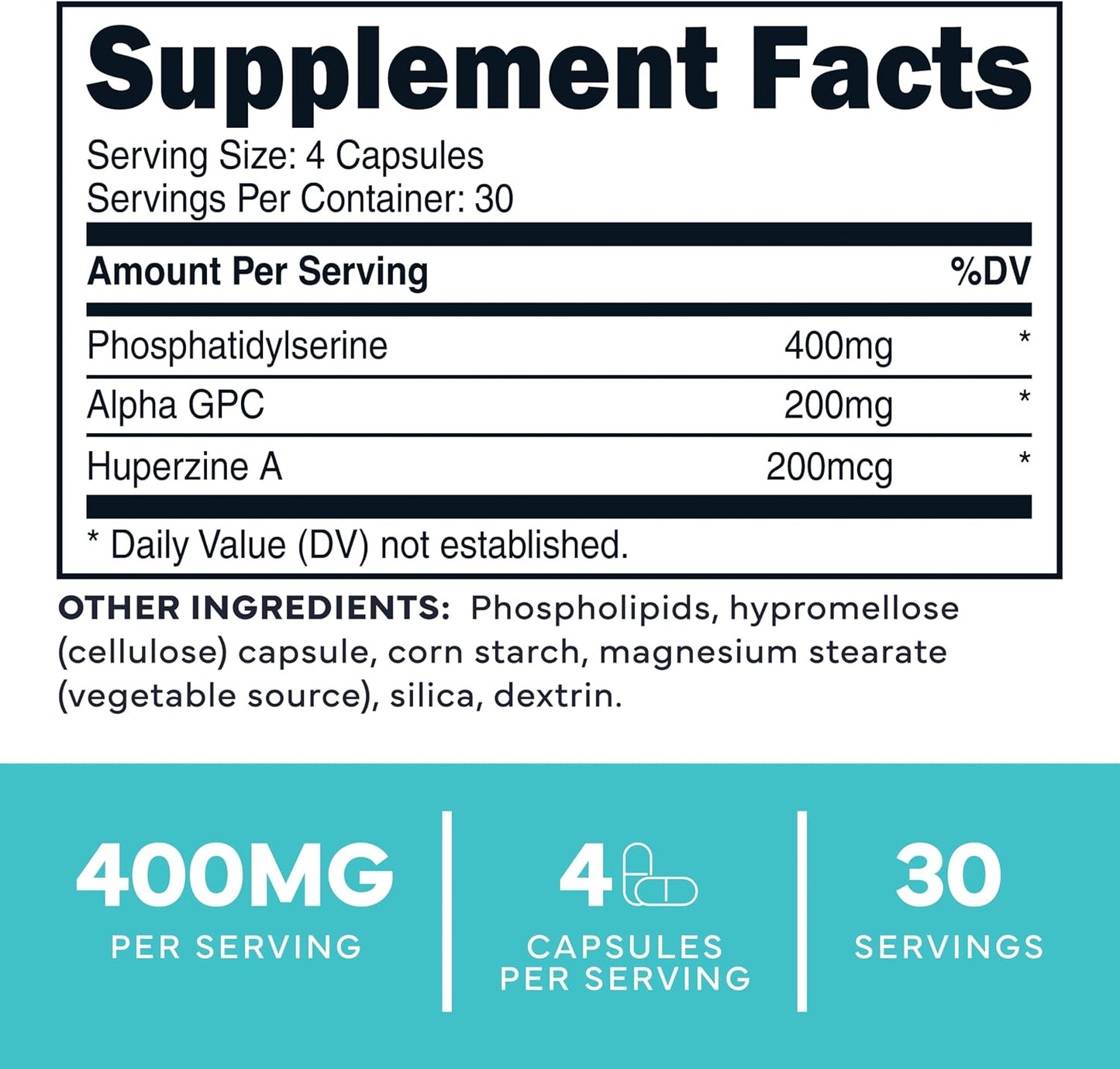 Type Zero Phosphatidylserine 3X Strength Nootropics Brain Support Supplement with Alpha GPC, Huperzine A - görsel 2
