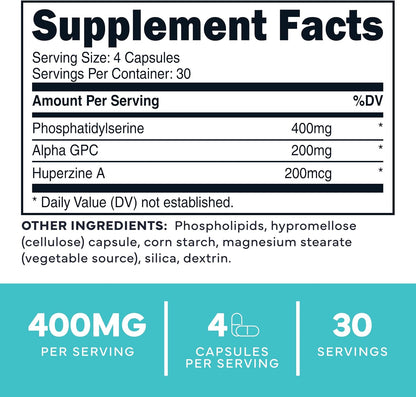 Type Zero Phosphatidylserine 3X Strength Nootropics Brain Support Supplement with Alpha GPC, Huperzine A