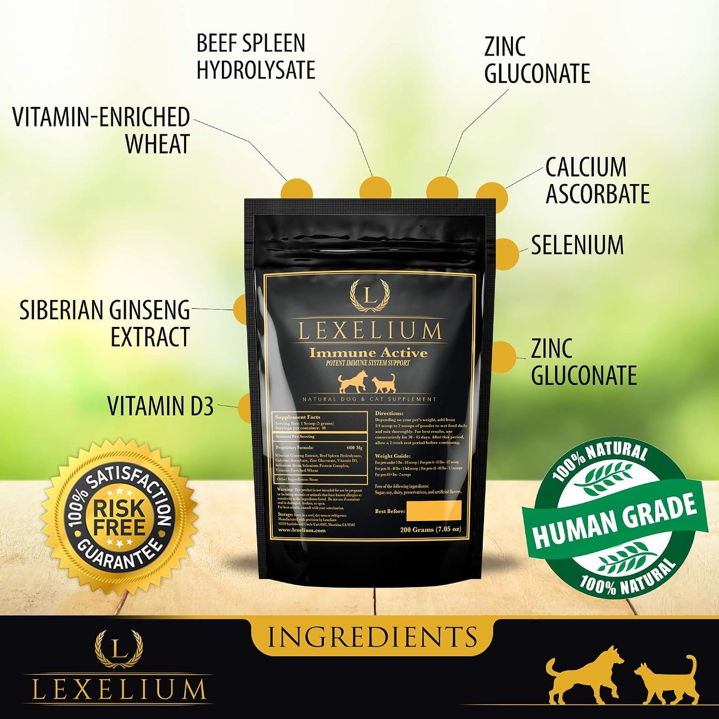 Lexelium Immune Support for Cats and Dogs - Natural Immunity Supplement Powder - 200g - görsel 3