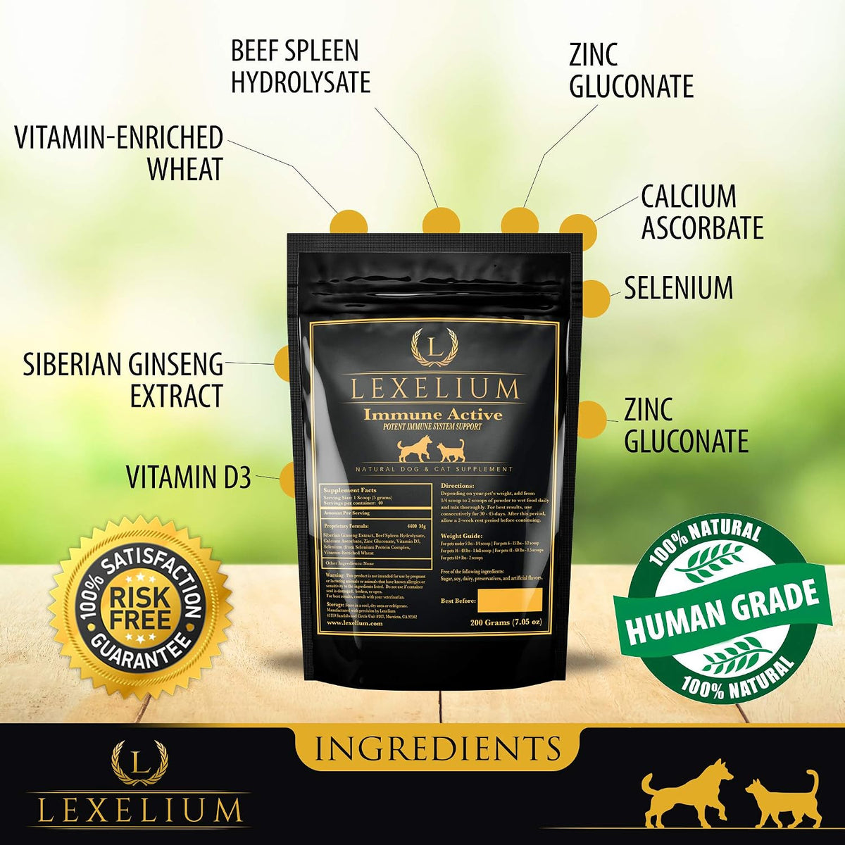 Lexelium Immune Support for Cats and Dogs - Natural Immunity Supplement Powder - 200g - görsel 3