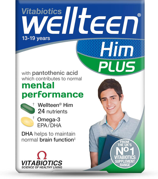 Vitabiotics Wellteen Him Plus Omega-3 – Maximum Nutritional Support for Teenage Boys and Young Men Aged 13-19 – 56 Tablets and Capsules