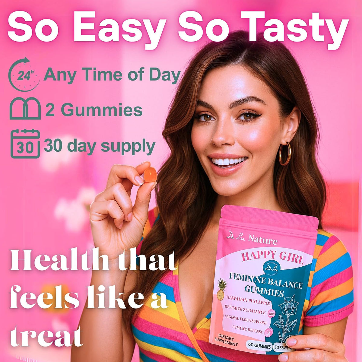 Dr. Lu Happy Girl Feminine Balance Gummies – Pineapple Gummies for Women pH Balance with Probiotics & Immune Support, Sugar-Free, Vegan – 60 Count - görsel 7