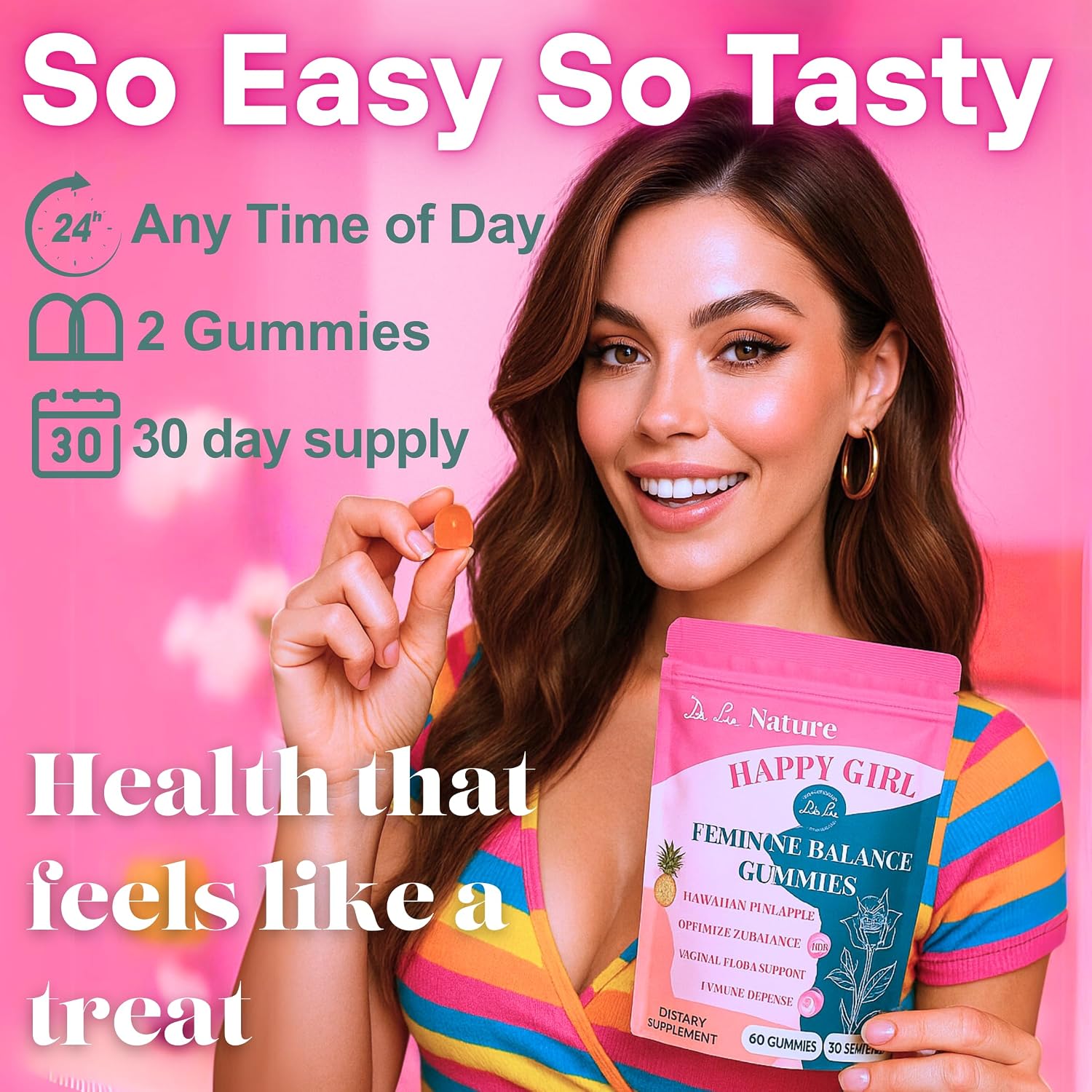 Dr. Lu Happy Girl Feminine Balance Gummies – Pineapple Gummies for Women pH Balance with Probiotics & Immune Support, Sugar-Free, Vegan – 60 Count - görsel 7