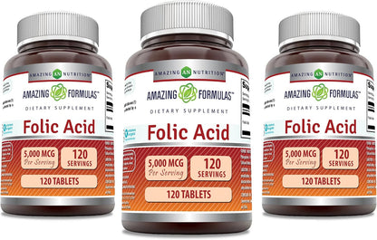 Amazing Formulae Folic Acid 5000 µg - High Strength Vitamin B9 Supplement, Pack of 2