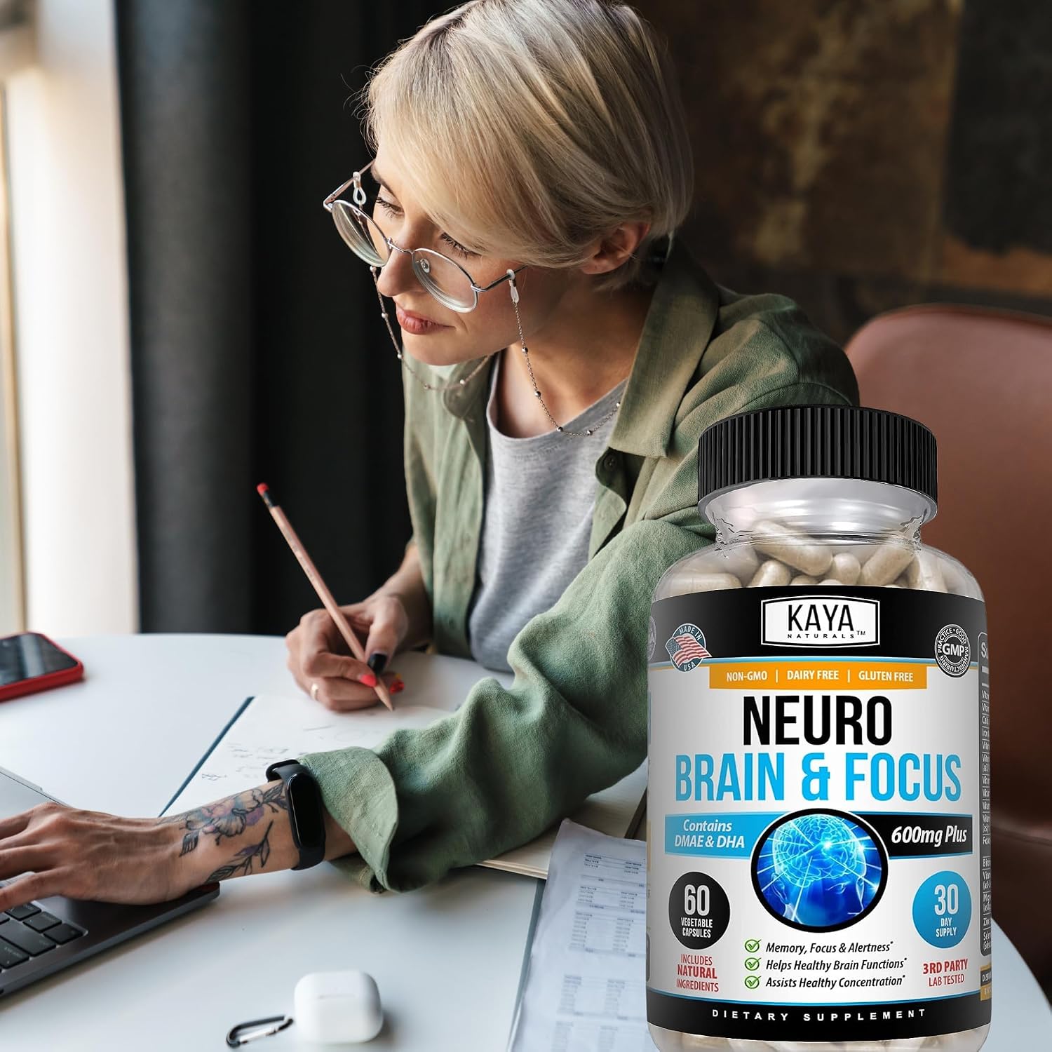 Kaya Naturals Neuro Brain for Memory & Focus - Nootropic Brain Support Supplement - 60 Count - görsel 9