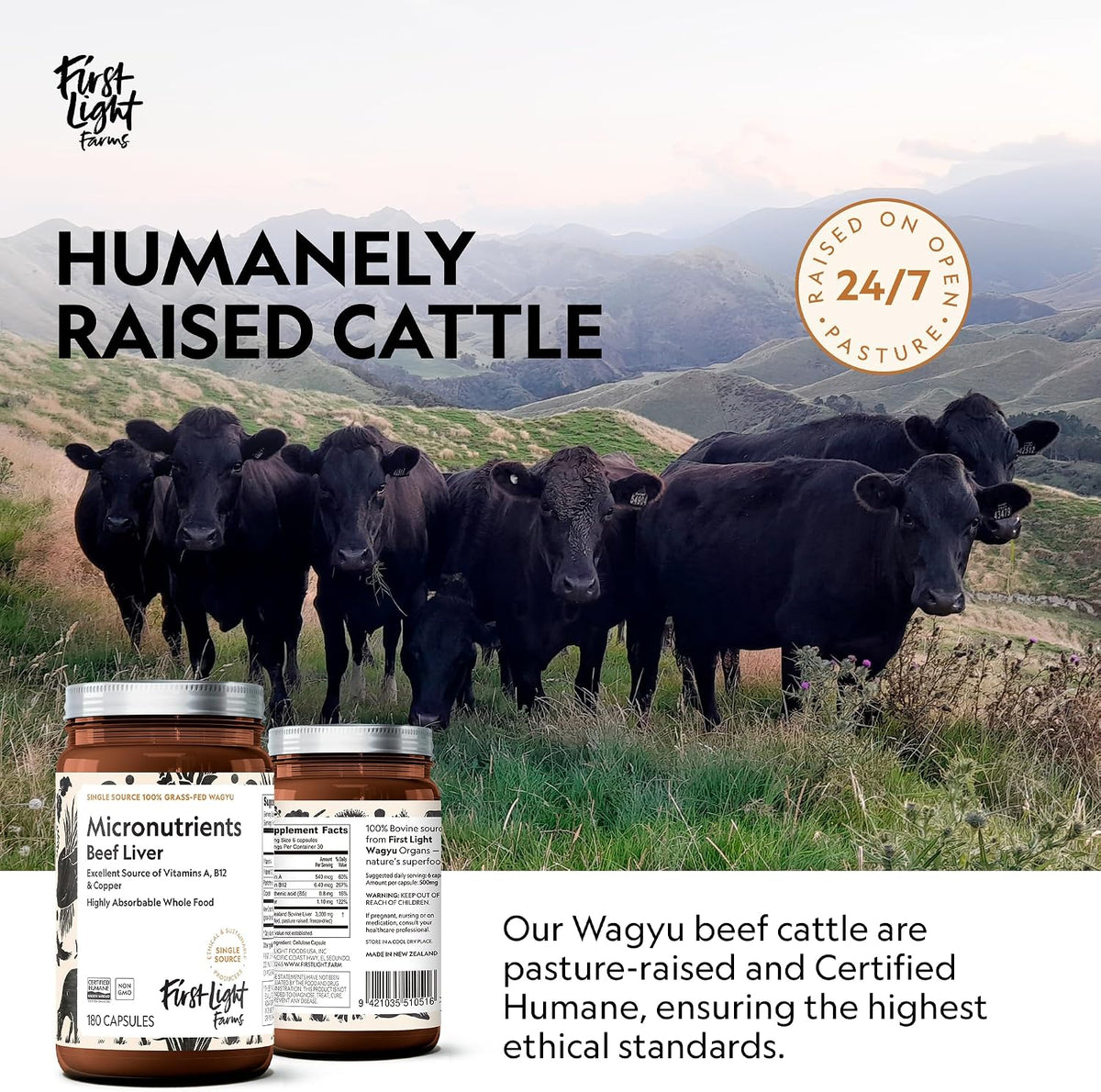 First Light Farms Grass-Fed Beef Liver Capsules - Freeze-Dried, 180 Capsules - görsel 6