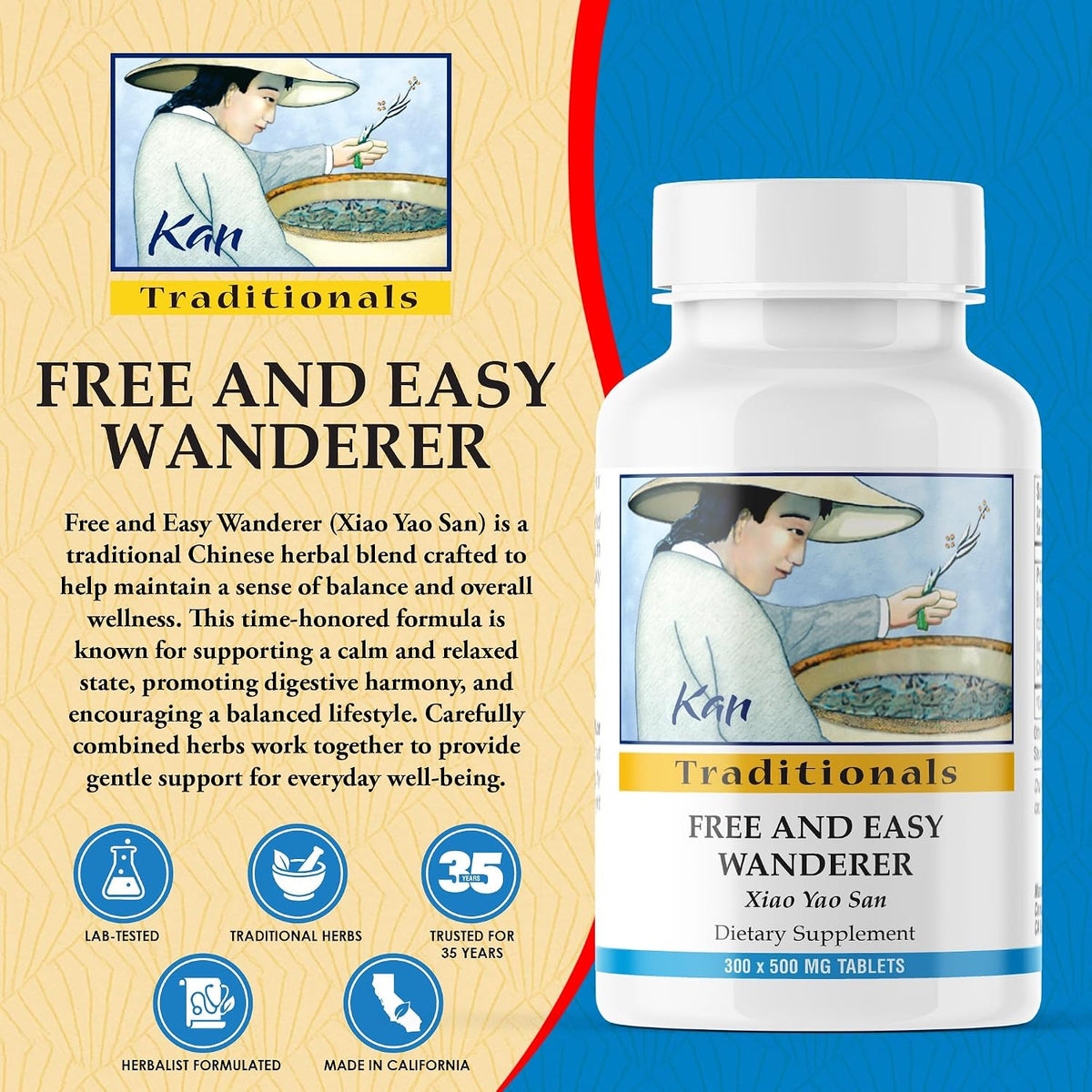 Kan Herb Company Free and Easy Wanderer Tablets – Traditional Chinese Herbal Blend with Bupleurum & Dong Quai to Support Liver Qi Balance & Digestive Harmony, Xiao Yao San Formula, 300 Tablets - görsel 2