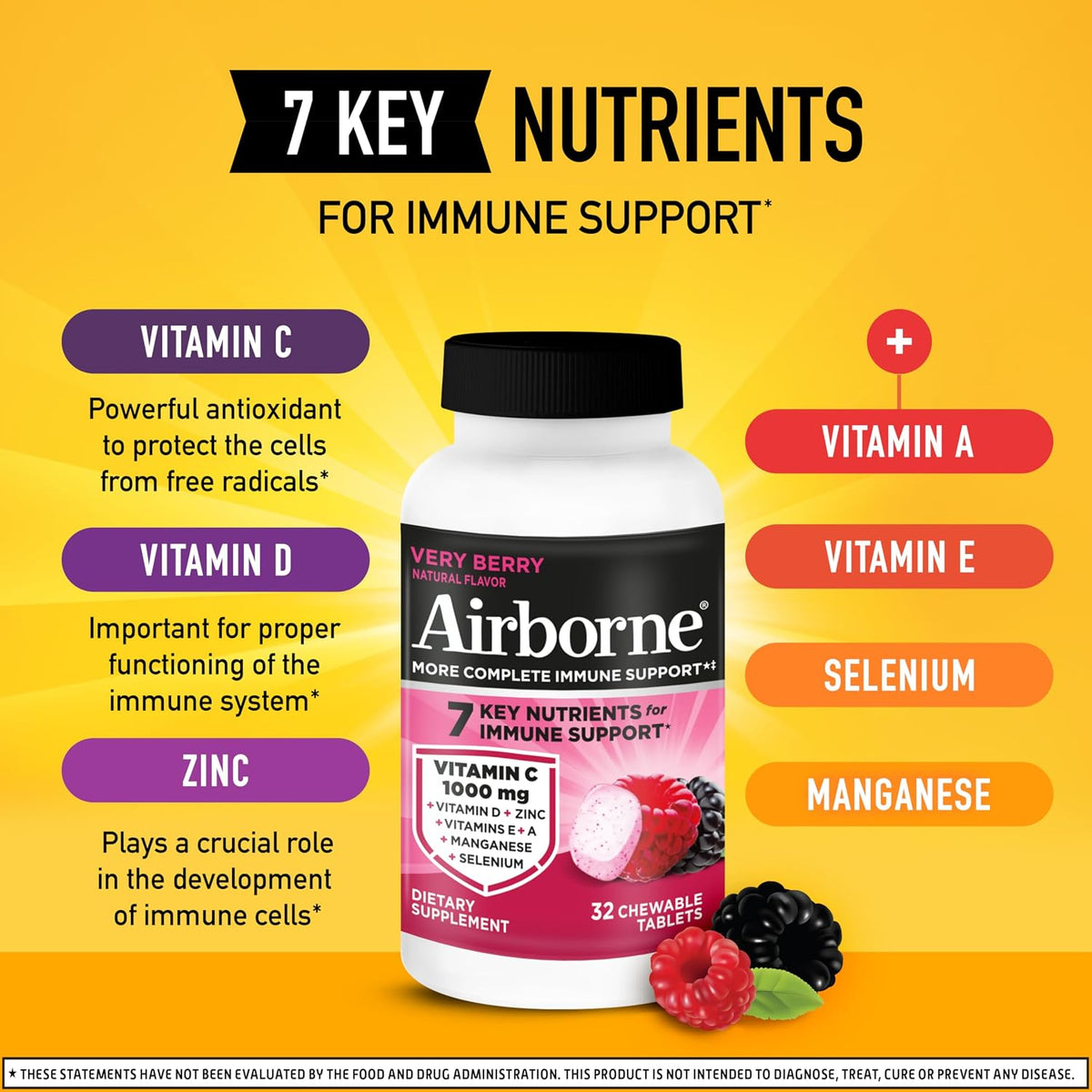 Airborne Very Berry Chewable Tablets, 32 Tablets - görsel 3