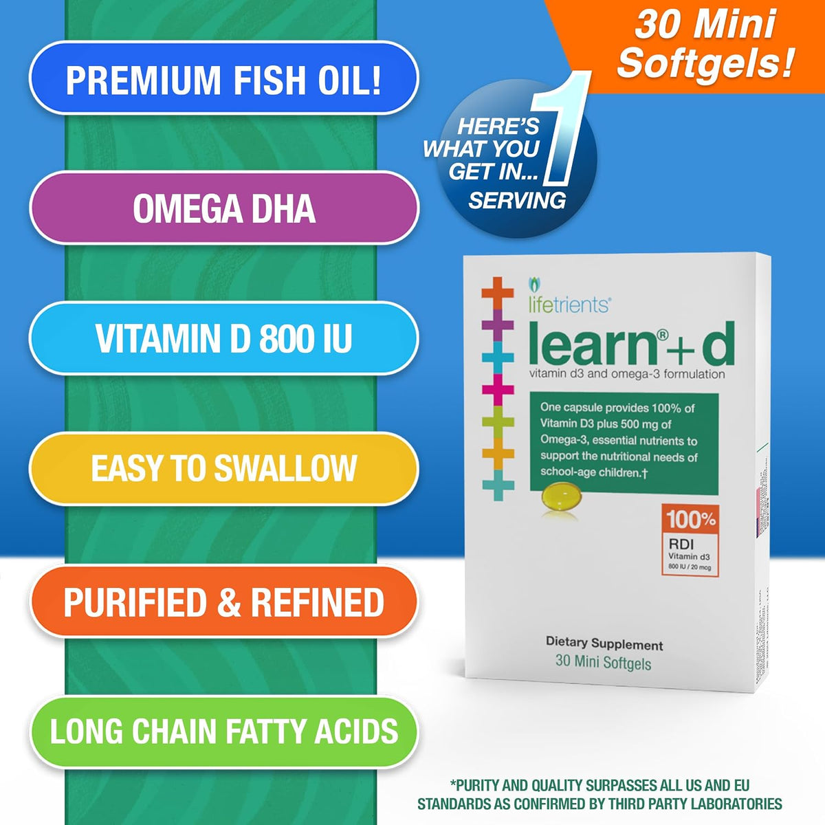 Lifetrients Learn+D — Vitamin D3 & Omega-3 Formulation — 30 Mini Soft gel capsules — Children's Bone Health, Immune Support & Brain Nutrition - görsel 4