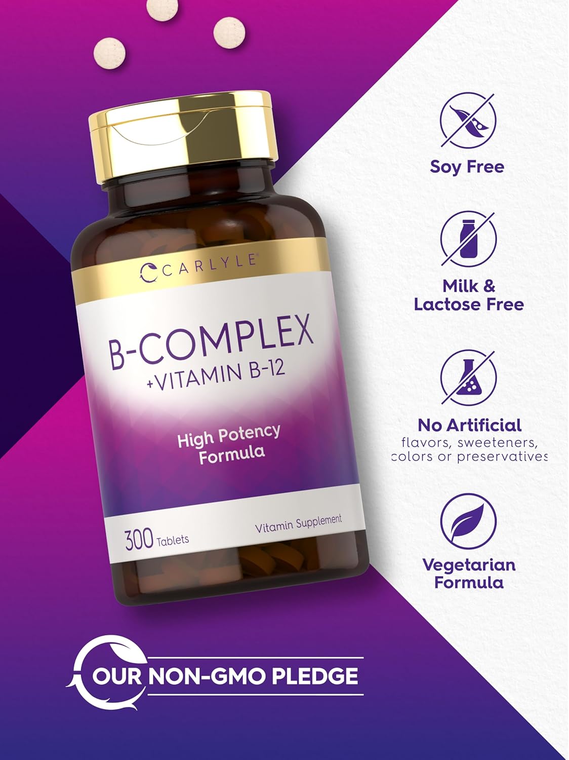 Carlyle B-Complex with B12 - High Potency, Vegetarian Formula, 300 Tablets - görsel 5