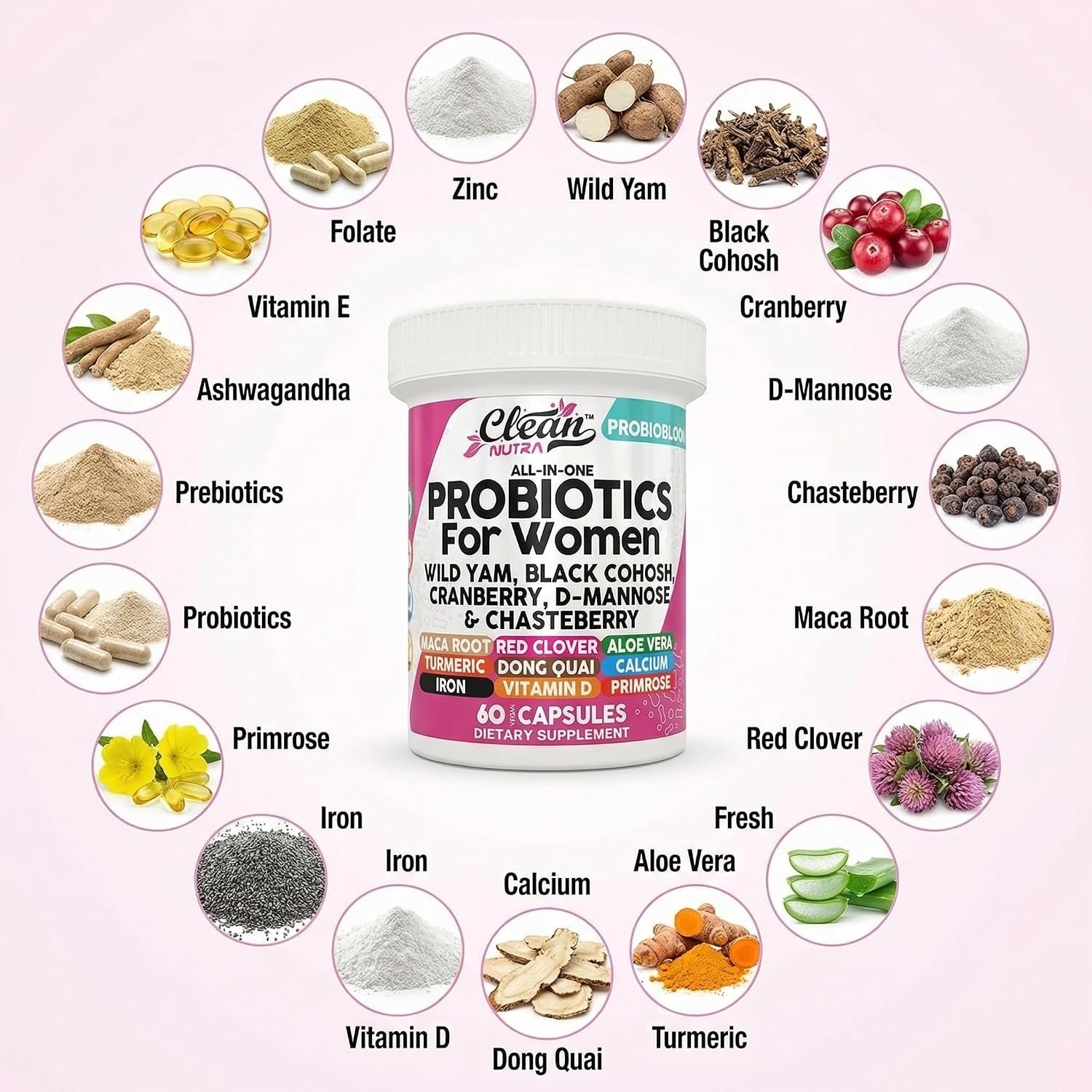 Clean Nutraceuticals ProbioBloom Probiotics for Women with D-Mannose & Cranberry - 60 Capsules - görsel 4