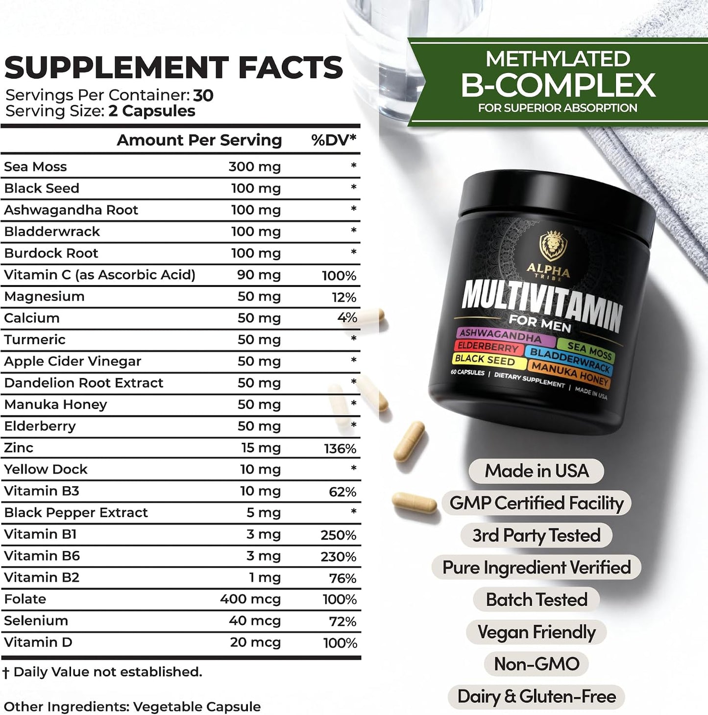 Alpha Tribe Multivitamin for Men with Sea Moss, Ashwagandha, Black Seed, and Elderberry - görsel 2