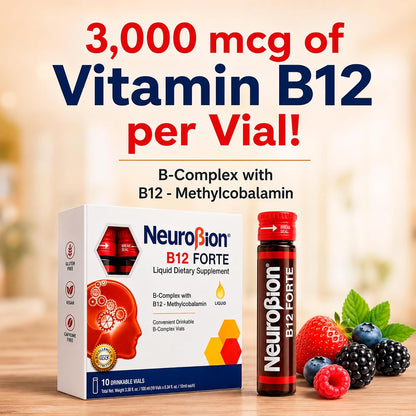 Neurobion Forte Vitamin B Complex Liquid Vials - Methylcobalamin B12, B6, B1 - 10 Oral Vials