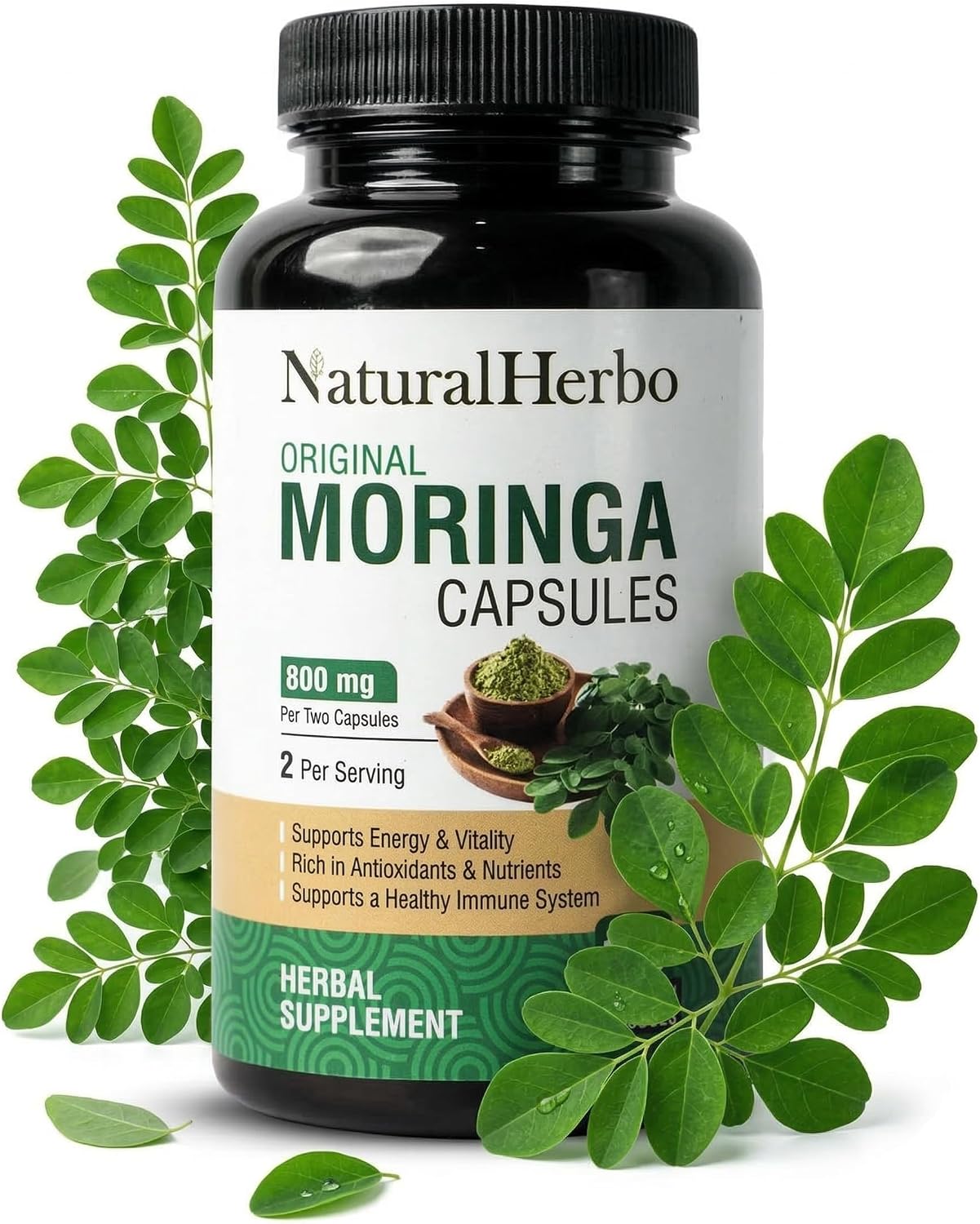 Pure Moringa Capsules - Pure Moringa Leaf Extract for Natural Energy, Digestion & Daily Wellness | Green Superfood Supplement | Vegan, Non-GMO, Gluten-free | 120 Capsules (800mg) - görsel 1