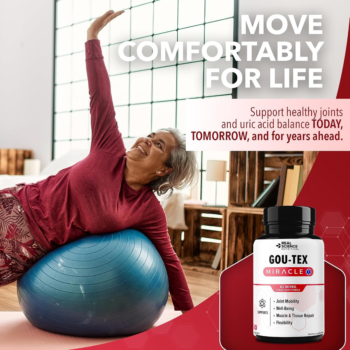 Real Science Gou-Tex – All Natural Gout Supplements & Uric Acid Support for Mobility and Flexibility – Includes Vinitrox & GABA for Circulation and Joint Support, Made in USA – 60 Capsules - görsel 5