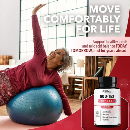 Real Science Gou-Tex – All Natural Gout Supplements & Uric Acid Support for Mobility and Flexibility – Includes Vinitrox & GABA for Circulation and Joint Support, Made in USA – 60 Capsules
