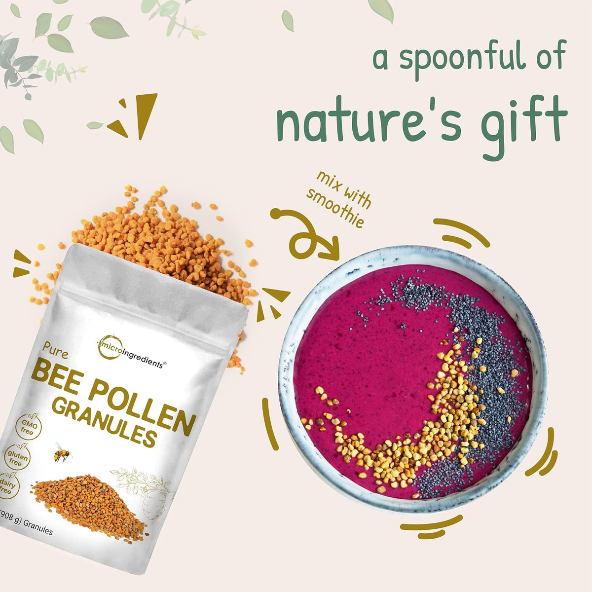 Micro Ingredients Bee Pollen Granules - 2 lb Bulk Supply, Raw Superfood - görsel 6