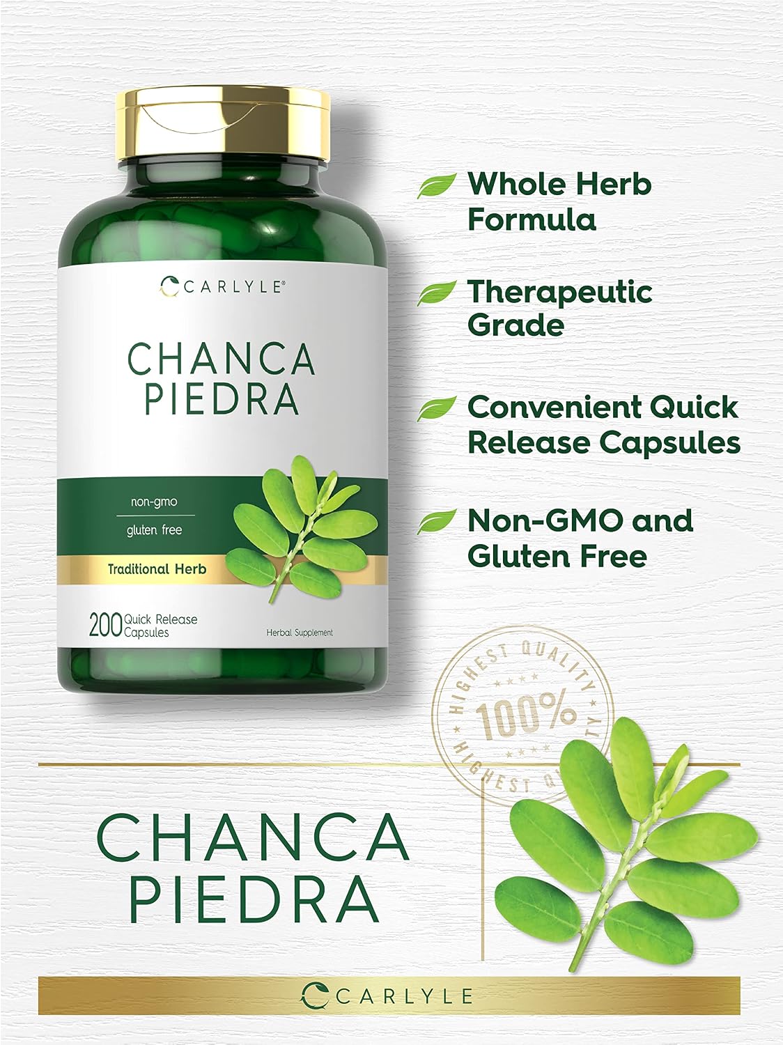 Carlyle Chanca Piedra Capsules | 500mg | 200 Capsules | Traditional Herb | Non-GM and Gluten-Free Supplement - görsel 3