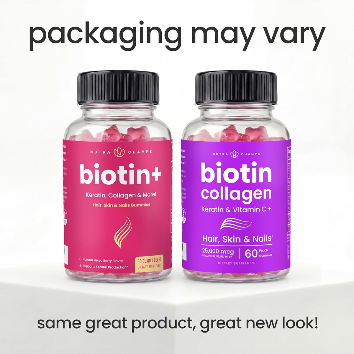 NutraChamps Biotin Gummies 5000mcg – Hair, Skin and Nails Supplement with Collagen, Keratin, Vitamin C, D3, Zinc – Berry Flavour - görsel 6