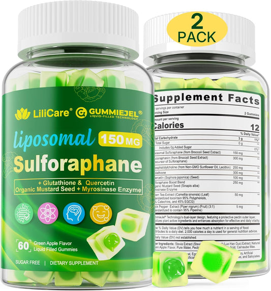 Liposomal Sulforaphane Supplement 150mg – Broccoli Seed Extract with Myrosinase, Quercetin, Glutathione – Chewable Gummies, 120 Gummies