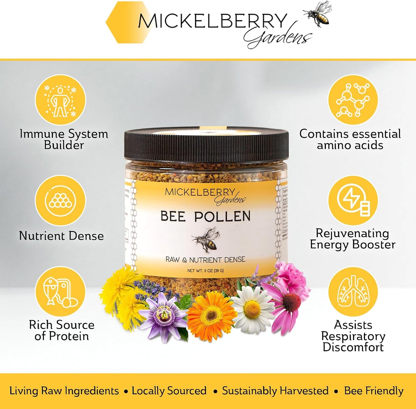 Mickelberry Gardens Bee Pollen Granules 6oz (170g) - Raw Superfood Rich in Protein - görsel 2