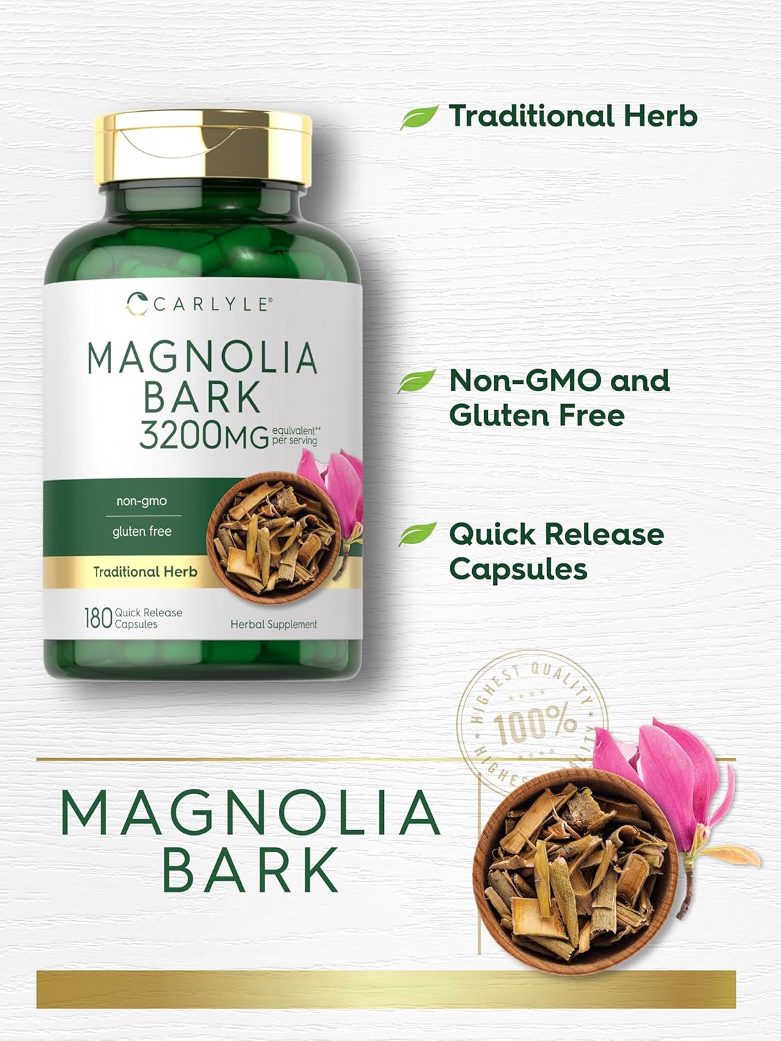 Carlyle Magnolia Bark | 180 Powder Capsules | Herbal Extract Supplement | Non-GMO, Gluten-free - görsel 4